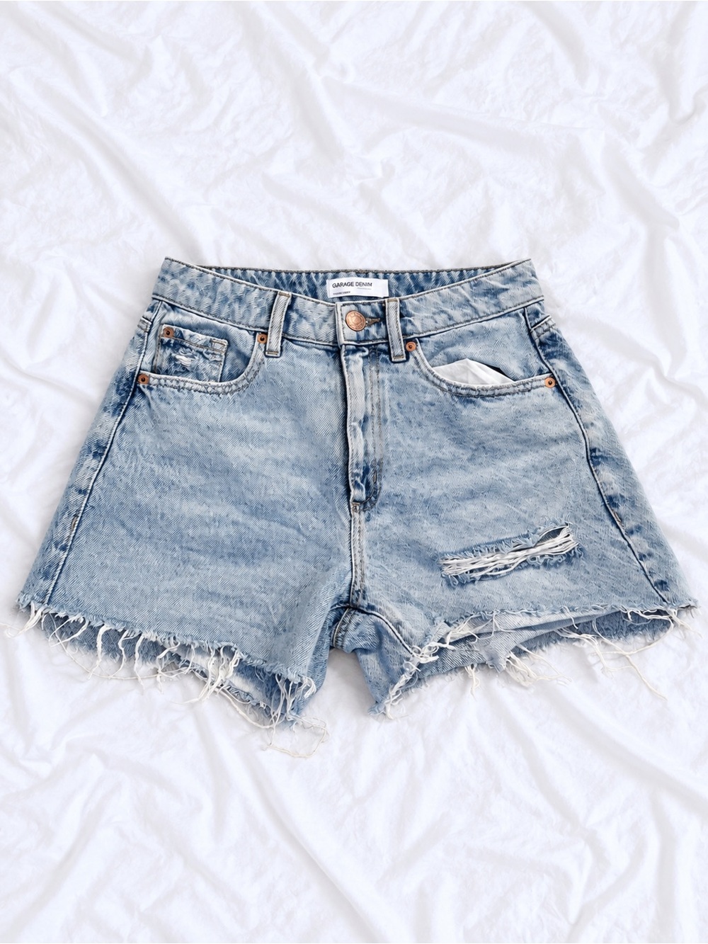 Garage Light Blue Distressed Denim Shorts